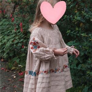 Lali kids Embroidered Beige Dress with Floral Accents